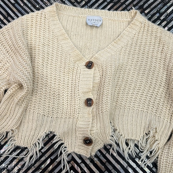 Hayden Cropped Button-Up Sweater With Rough Edges/Hems - Picture 2 of 8